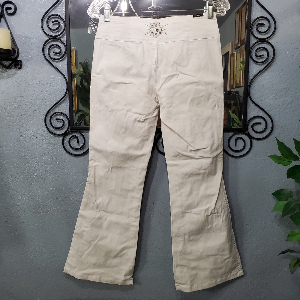 Vintage 2yk Angels Rhinestones Beaded White Flare/ Bootcut Pants Size 5 - Picture 11 of 11